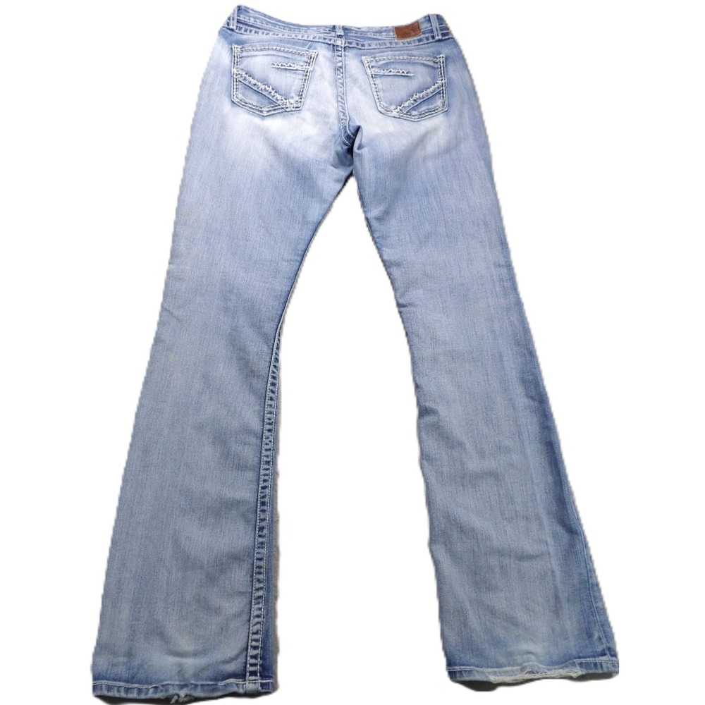 BKE Kate Stretch Bootcut Jeans Women W33xL37.5 Light Wash Distressed Blue Denim